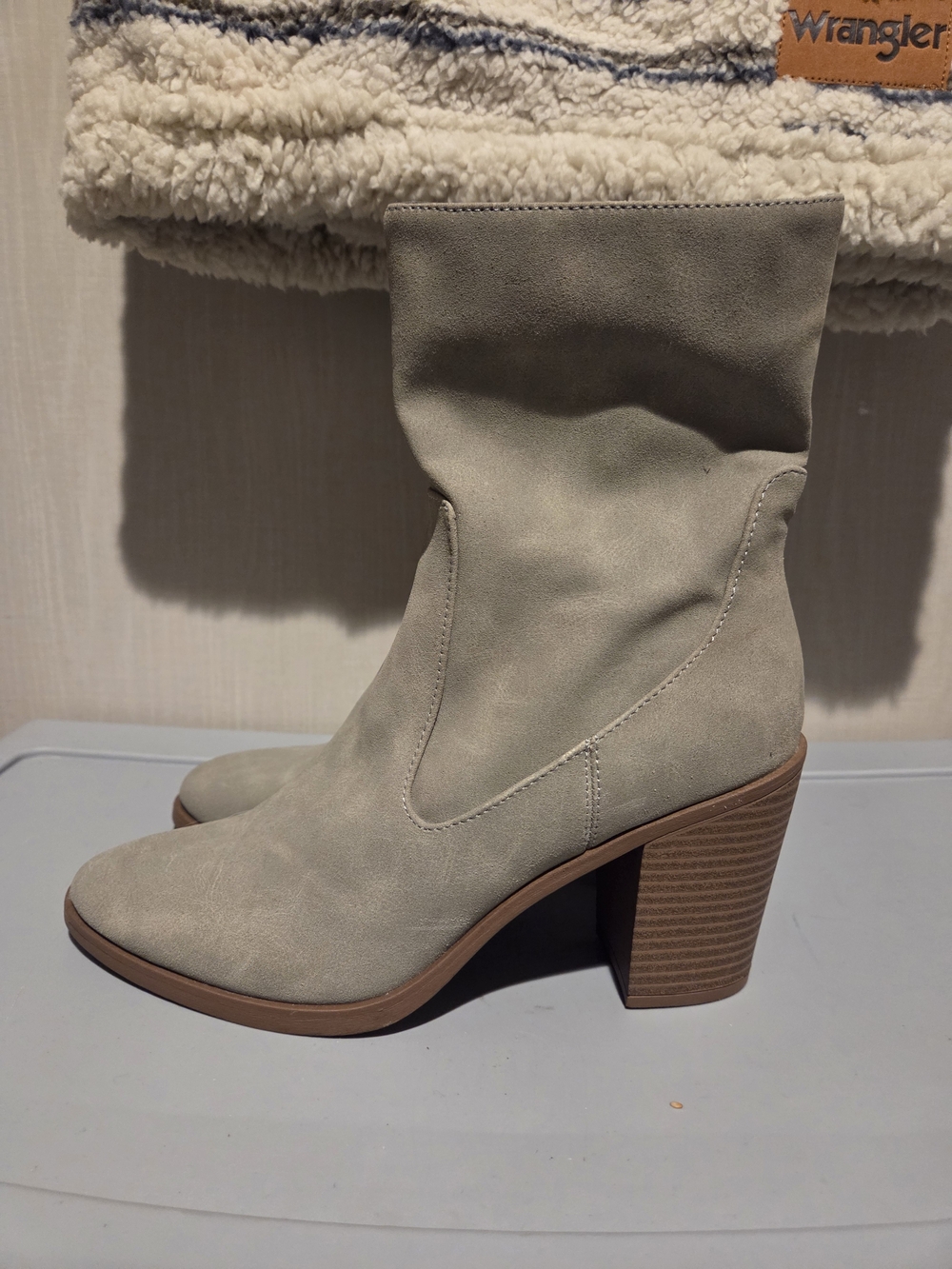 Maurices Addison Grey Suede Block Heel Ankle Boots